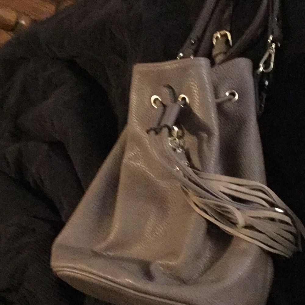 Taupe leather bucket/backpack purse